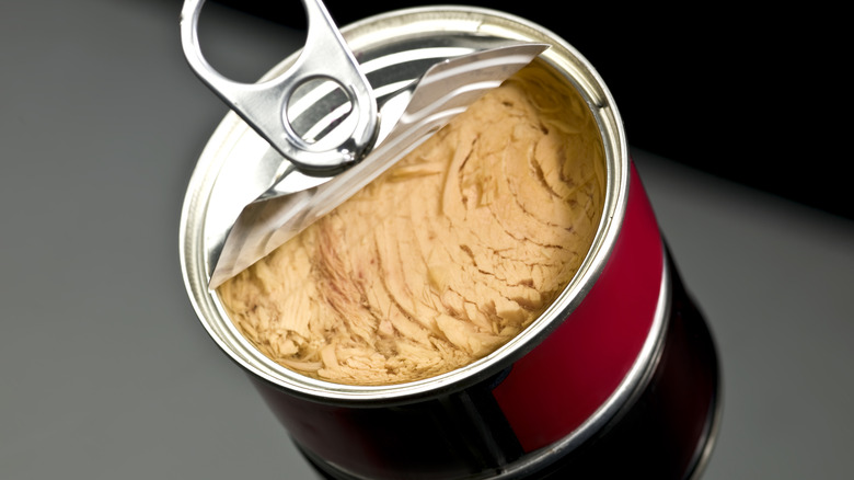 An opened can of tuna fish