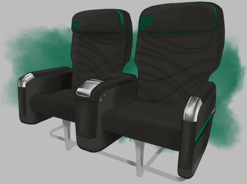 3D render of Frontier Airlines' new first-class seating 