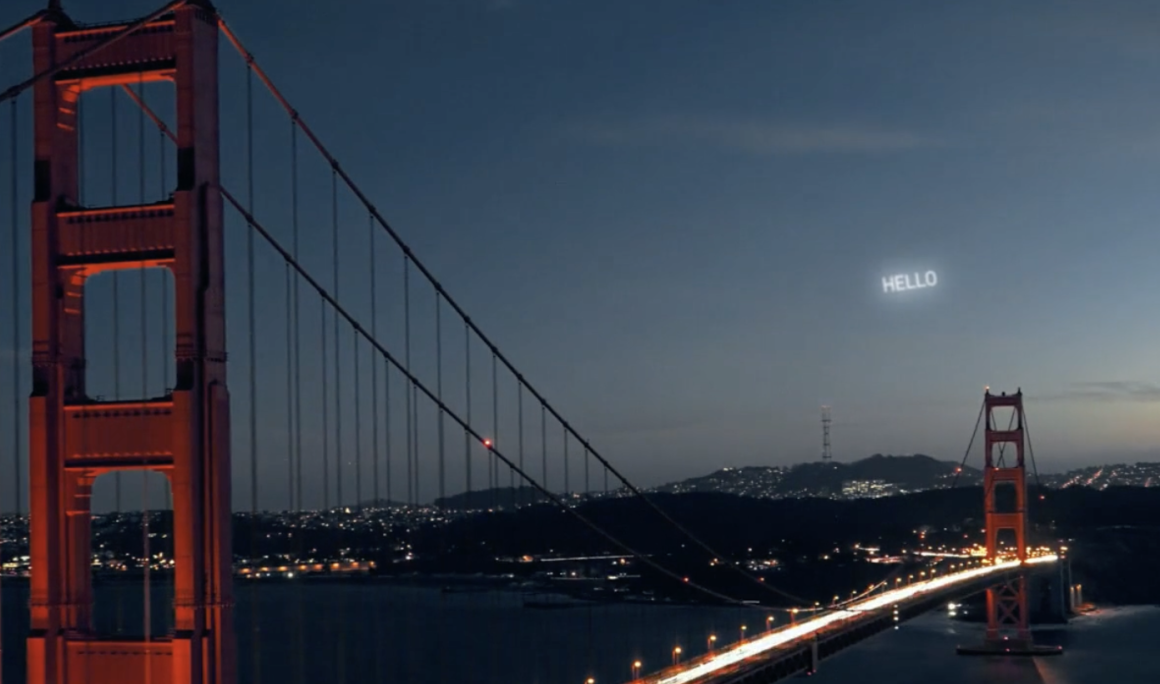 Artist image of message over San Francisco. | Image: Vlad Sitnikov, Vimeo.com