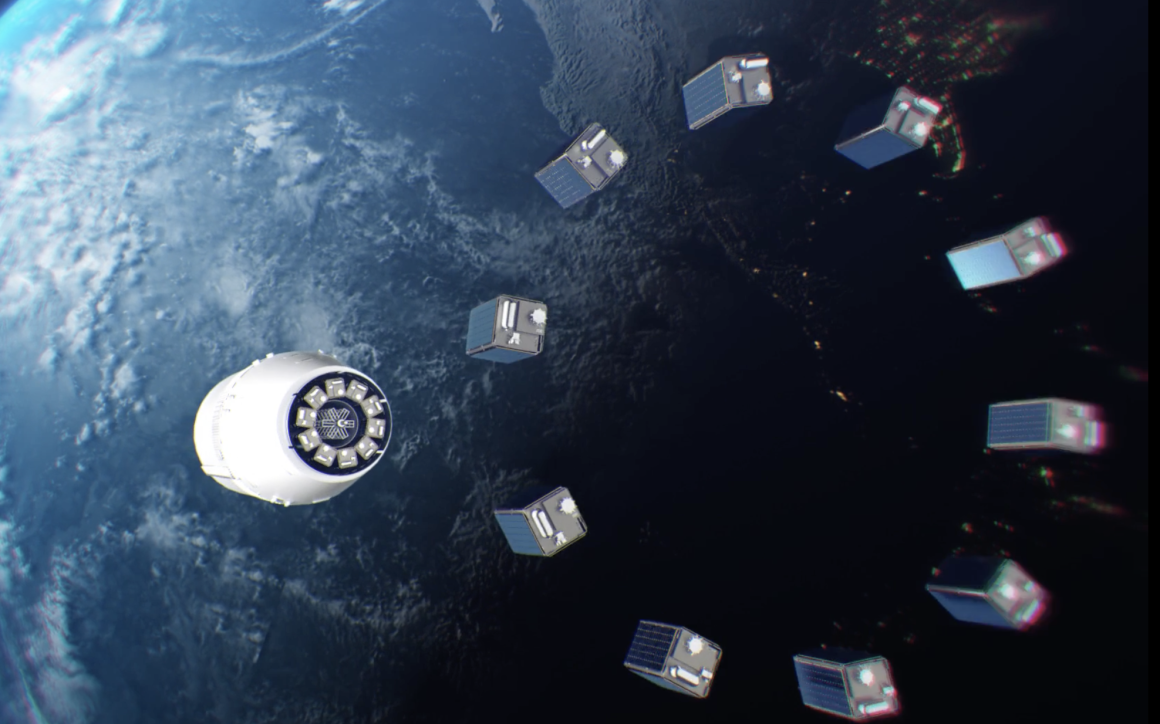 CubeSats moving into position to display space advertising message. | Image: Vlad Sitnikov, Vimeo.com