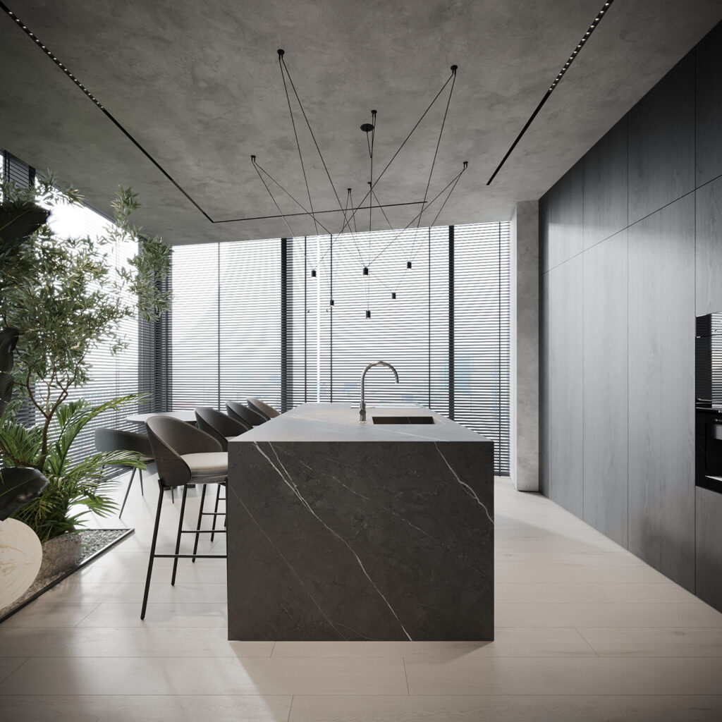 black marble kitchen island