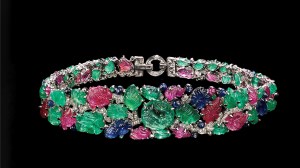 This sapphire-, emerald-,and ruby-set bandeauis emblematic of Cartier’sTutti Frutti style, taking inspiration from the Indian practice of carving gemstones. It was owned, appropriately, by Lady Edwina Mountbatten, the last vicereine of India, in 1928.
