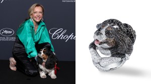 Scheufele with Byron, her Cavalier King Charles Spaniel. Two rings from this year's collection were modeled after him.