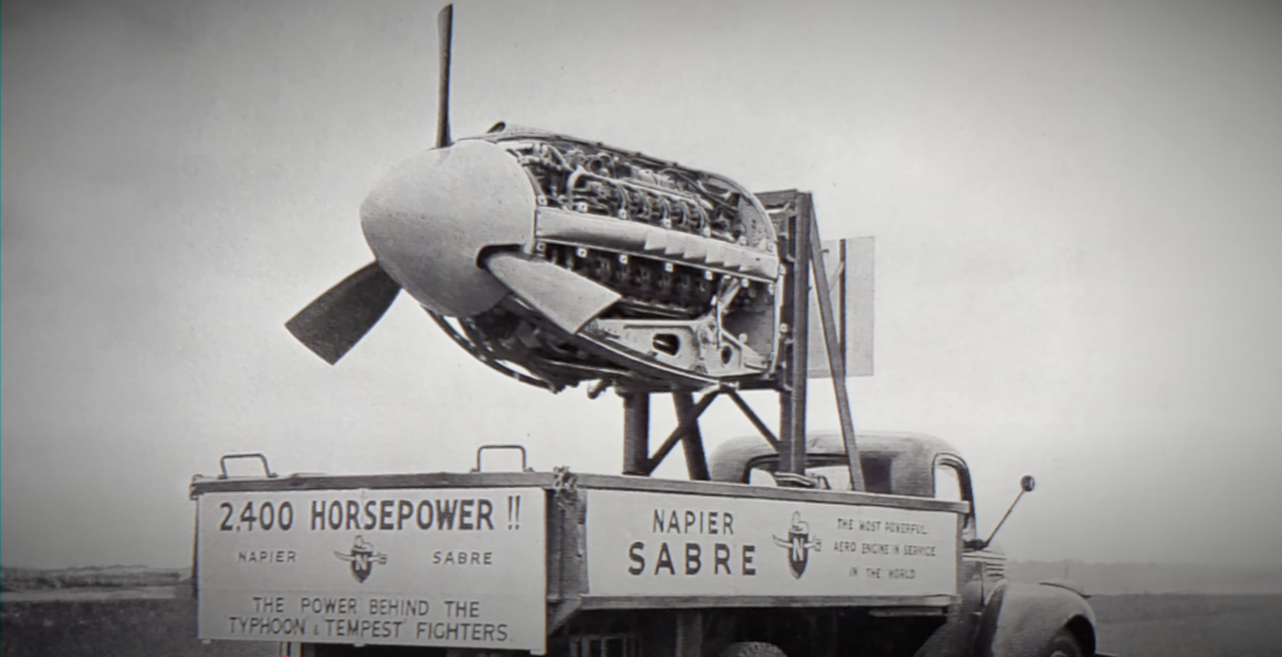 The Napier Sabre 24-cylinder engine on a test stand. | Image: Oldmachinepress.com