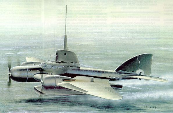 Drawing of Ushakov flying underwater boat. | Image: https://www.flitetest.com/