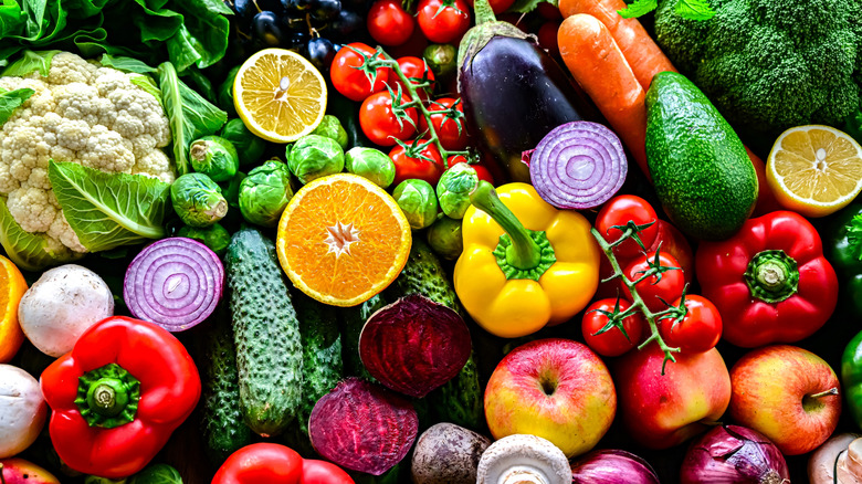 A spread of assorted fruits and vegetables