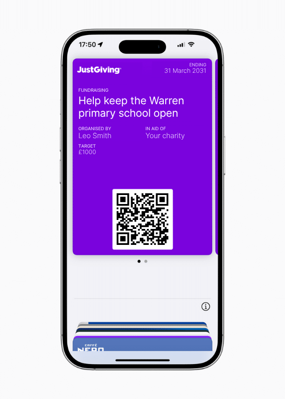 The fundraiser’s pass features their name, plus their page’s QR code, title, fundraising target, closing date, and the charity they’re fundraising for, with more updates coming soon.