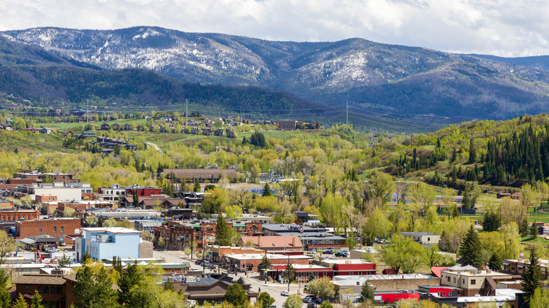 An aerial view of Steamboat Springs, Colorado