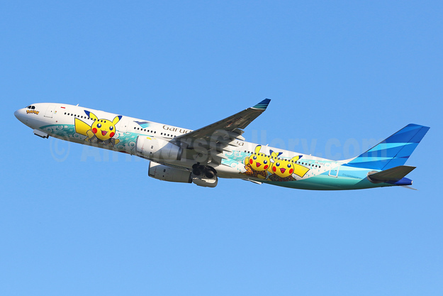 Garuda Indonesia’s Airbus A330-343, registered PK-GPY, is flying in this vibrant Pokémon-themed special livery known as Pikachu Jet GA-2. This eye-catching design was officially unveiled on April 1, 2025, as part of a collaboration between Garuda Indonesia and The Pokémon Company. The livery features Pikachu and other iconic Pokémon characters blended with traditional Indonesian batik motifs, symbolizing a fusion of global pop culture and national heritage. The aircraft made its inaugural flight in this livery on April 2, 2025, operating flight GA402 from Jakarta to Denpasar where it pictured. This is the second Pokémon-themed aircraft in Garuda’s fleet, following the earlier Pikachu Jet GA-1 on a Boeing 737-800. The initiative is part of a broader campaign to promote Indonesian tourism and offer passengers a more engaging and culturally rich flying experience. Inside the cabin, the theme continues with Pokémon-branded inflight materials, including headrest covers, paper cups, cutlery, and even lavatory and overhead bin stickers.